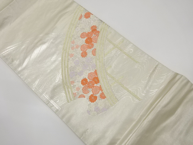 橋に草花模様織り出し袋帯